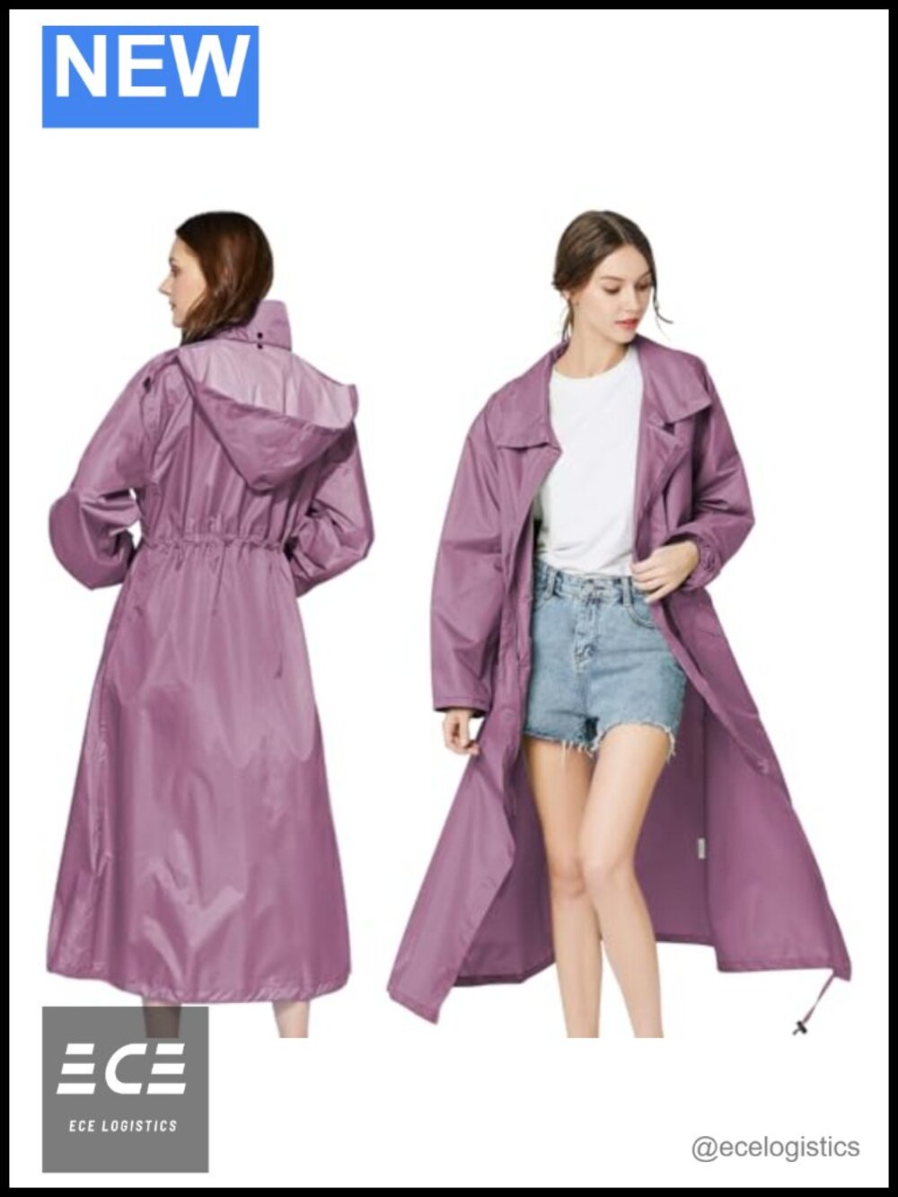 LAMA Womens Long Waterproof Packable Hooded Raincoat Windbreaker